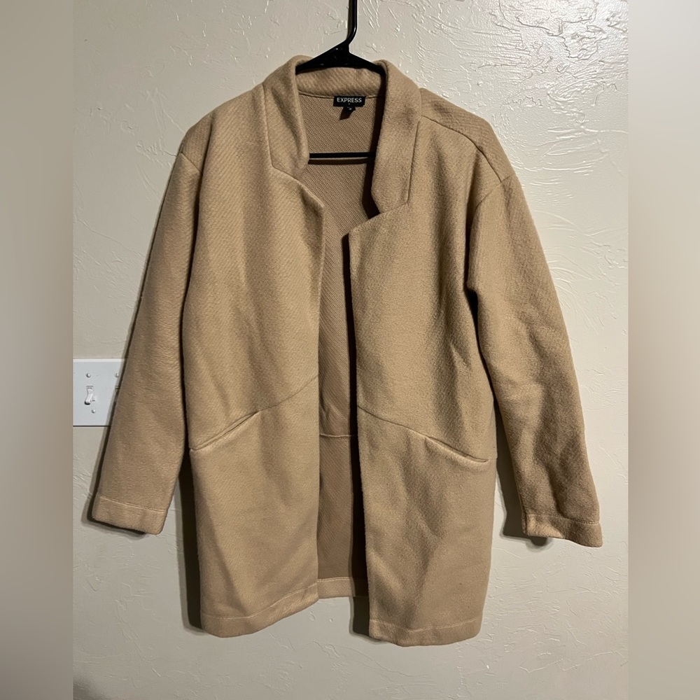 EXPRESS Tan Faux Wool Oversized Maxi Pea Coat Medium M women winter fall beige